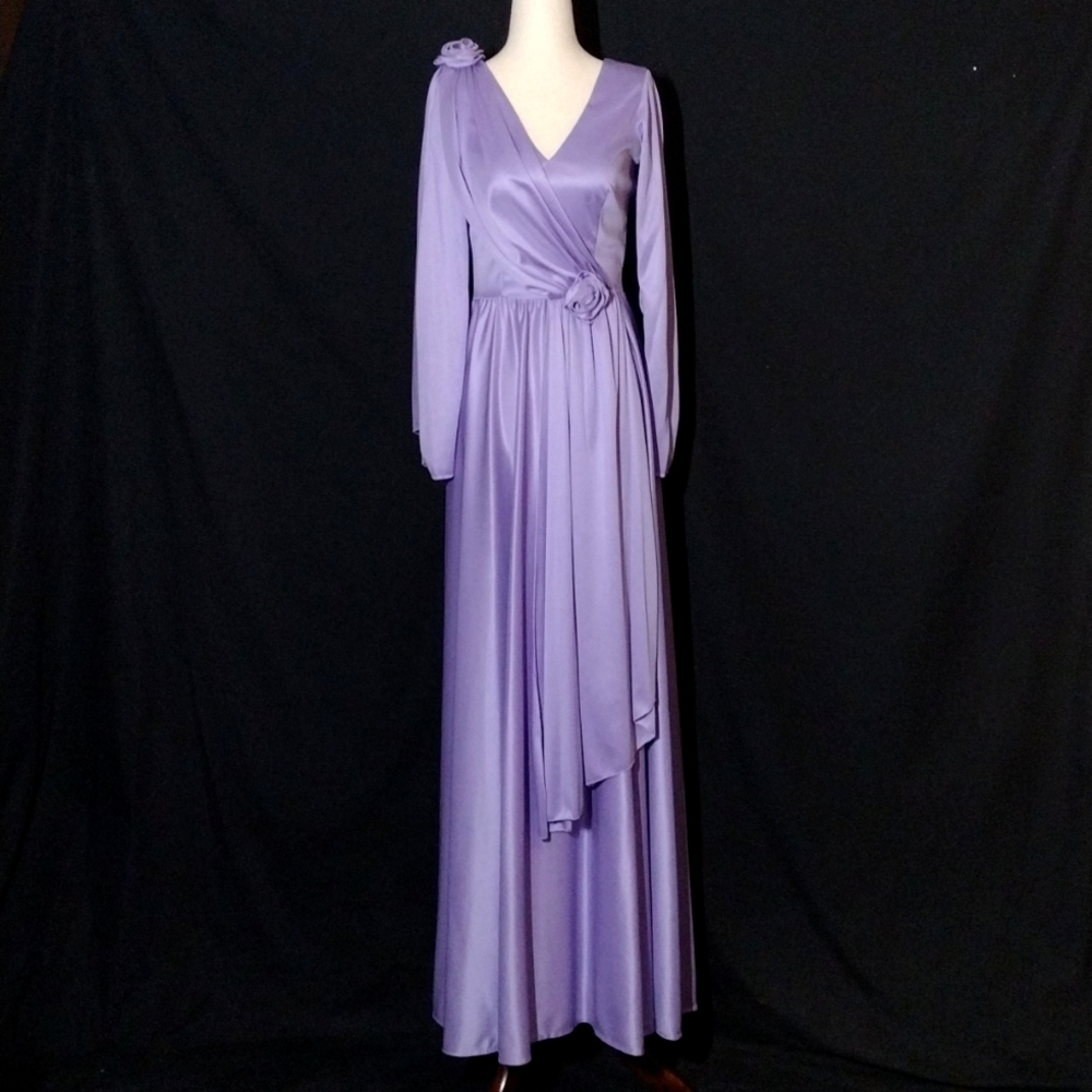 VTG NWT 70s Rare Dance Allure Lilac Long Sleeve Faux Wrap Dress ILGWU Size 10